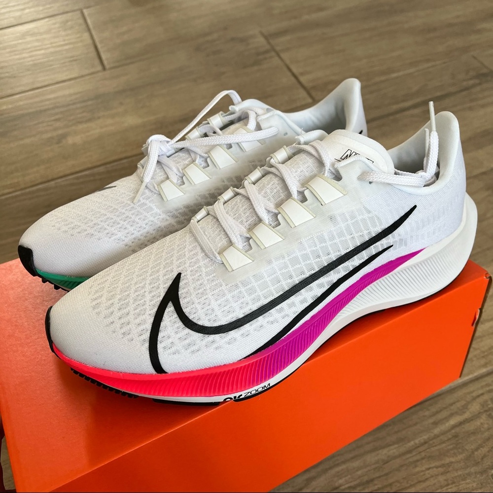 Nike Air Zoom Pegasus 37 White Multi Flash Crimson - Picture 1 of 8